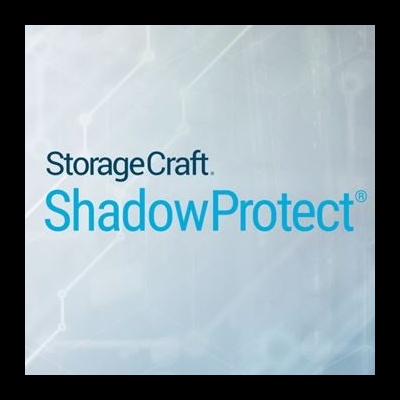 Logotipo StorageCraft ShadowProtect em fundo azul claro abstrato