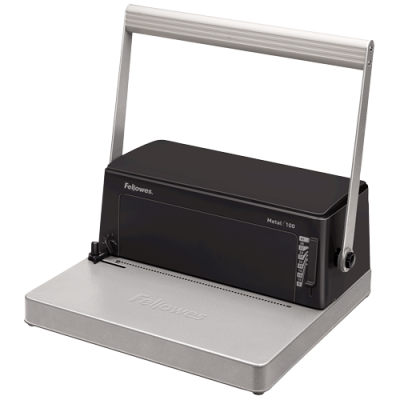 Perfuradora de papel preta e cinza Fellowes Metal 100 com pega metálica