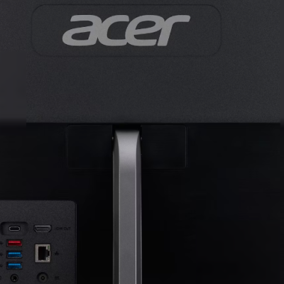 Parte traseira de monitor Acer preto com suporte metálico e várias portas