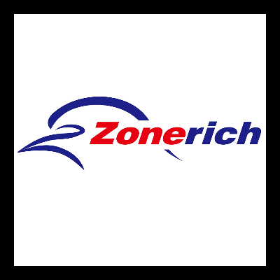 Logótipo com texto Zonerich e desenho curvo azul