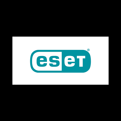 Logótipo da empresa ESET em ciano e branco