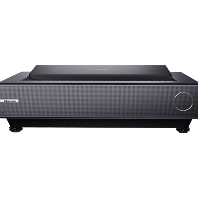 Projetor preto XGIMI com textura quadriculada e botão circular