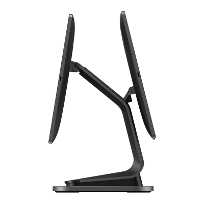 Monitor duplo preto com base robusta e estrutura articulada