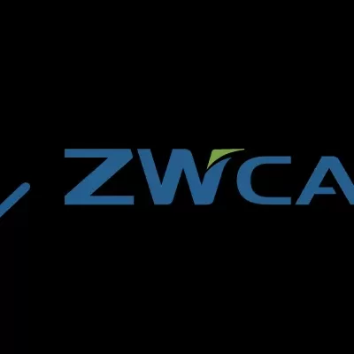 Logótipo da empresa ZWCAD com texto azul e símbolo azul com três círculos conectados