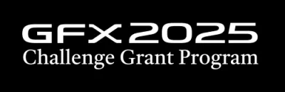 Texto branco GFX 2025 Challenge Grant Program em fundo preto