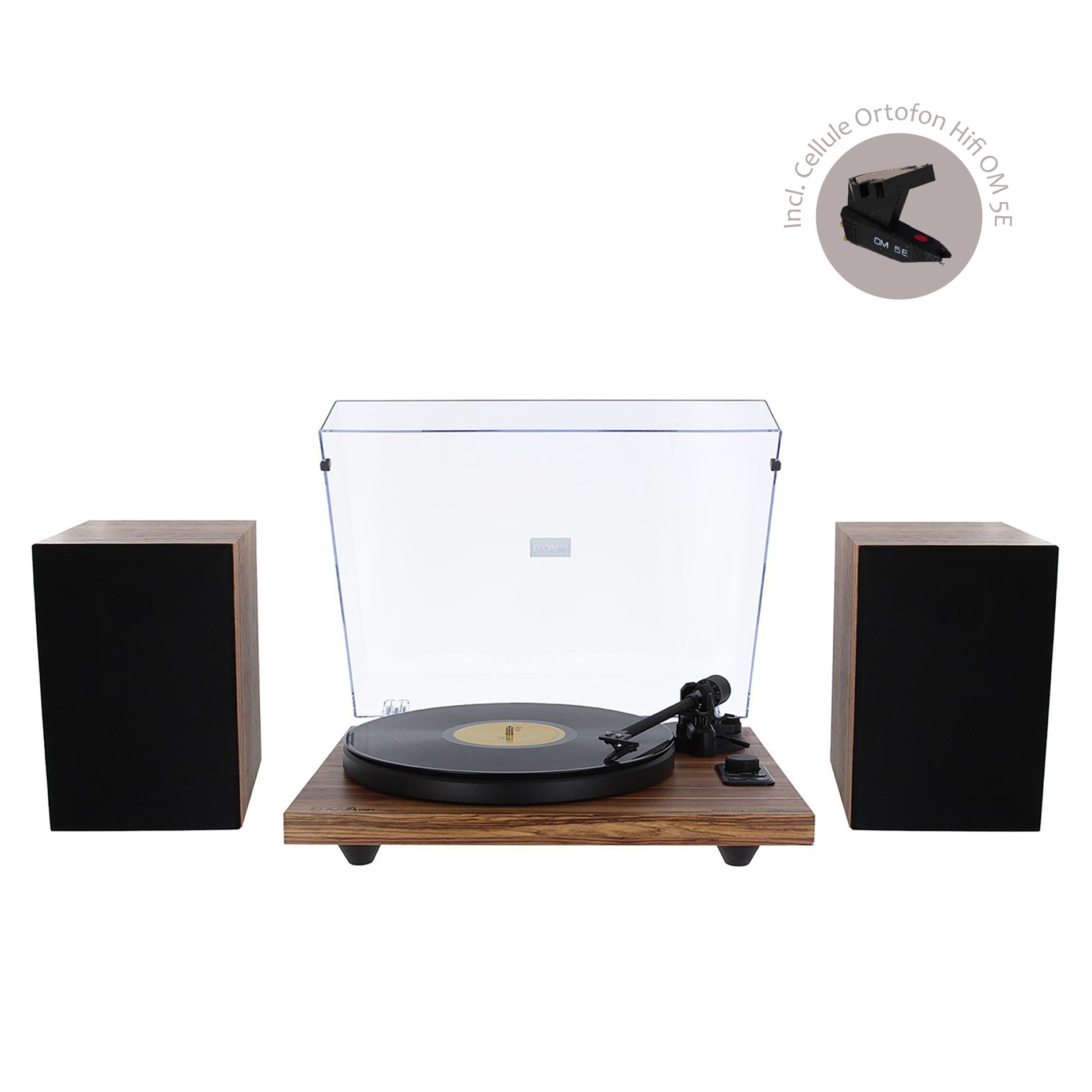VISION2 SET WDL Enova hifi Aparelhagem vintage com gira-discos e altifalantes preto com base de madeira