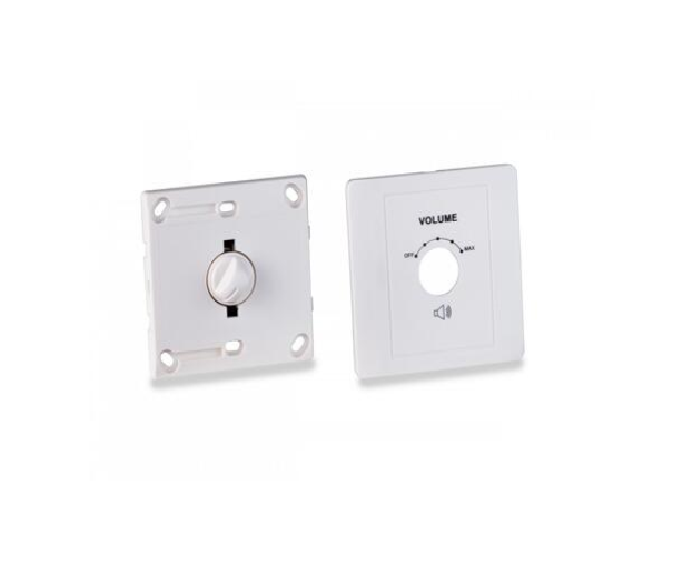 Controladores de volume brancos quadrados de parede com botões rotativos