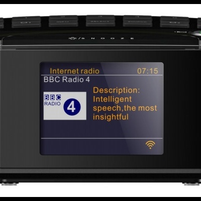 Rádio de internet preto com ecrã LCD a cores BBC Radio 4.