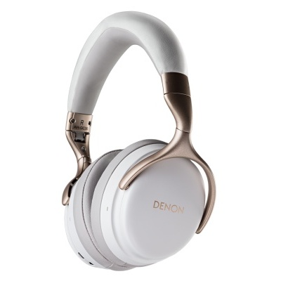 Auriculares wireless Denon brancos com detalhes dourados