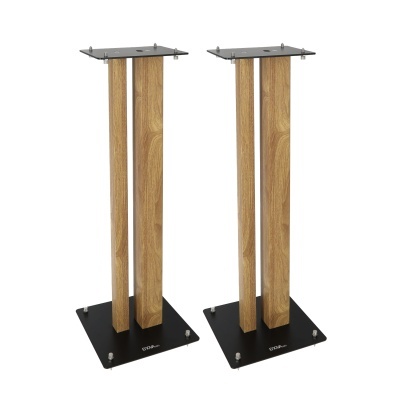 Par de suportes para colunas com madeira e metal preto