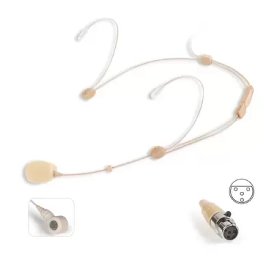 Micrófono de diadema beige con conector circular de 4 pines