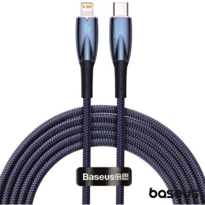 Cabo de carregamento USB-C para Lightning Baseus trançado azul e preto