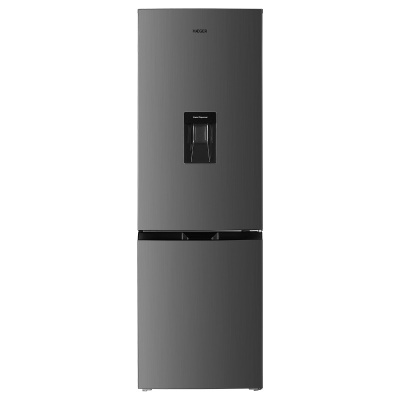 Frigorífico cinza escuro com duas portas e dispensador de água