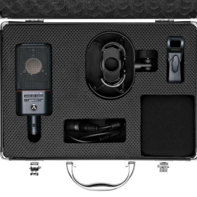 Conjunto de microfone profissional em caixa de transporte de metal