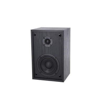 Coluna de som preta retangular com dois altifalantes frontais