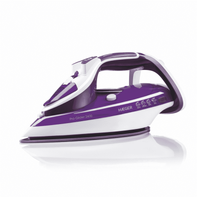 Ferro de engomar eléctrico HAEGER Pro Glider 2600 branco e roxo