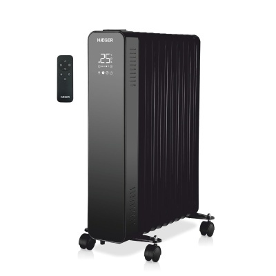 Radiador elétrico preto HÆGER com painel digital e controlo remoto