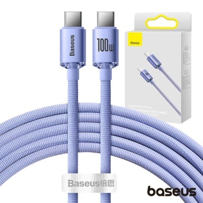 Cabo de carregamento Baseus USB-C azul com 100W e embalagem ao fundo