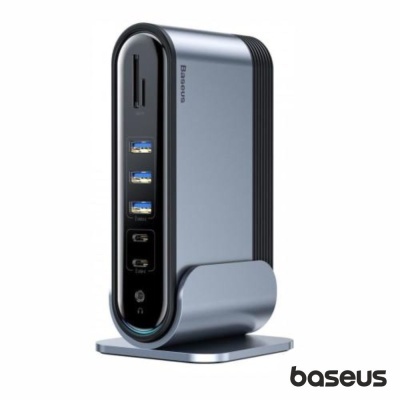 Hub USB Baseus cinza e preto com múltiplas portas