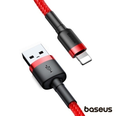 Cabo USB para Lightning Baseus vermelho e preto com revestimento trançado