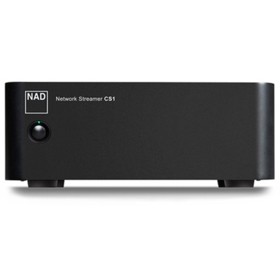 Network Streamer NAD CS1 preto com botão iluminado e texto branco