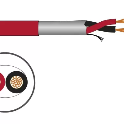 Cabo elétrico com fios de cobre expostos e revestimento vermelho