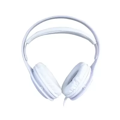 Auriculares brancos com almofadas e haste ajustável