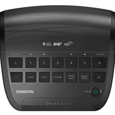 Rádio digital Sangean preto com botões e indicação Digital Radio DAB+ WIFI