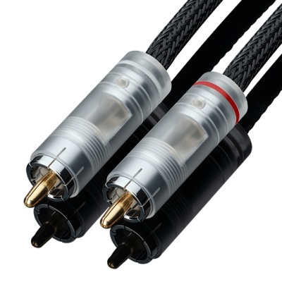 Conectores de cabo de áudio RCA dourados com cabo preto trançado
