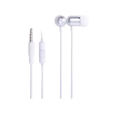 Auriculares intra-auriculares brancos com ficha jack de 3,5 mm e controlo na linha