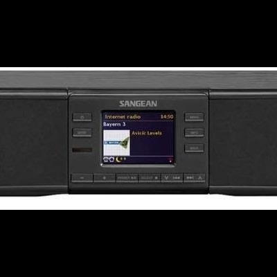 Barra de som preta com ecrã central colorido