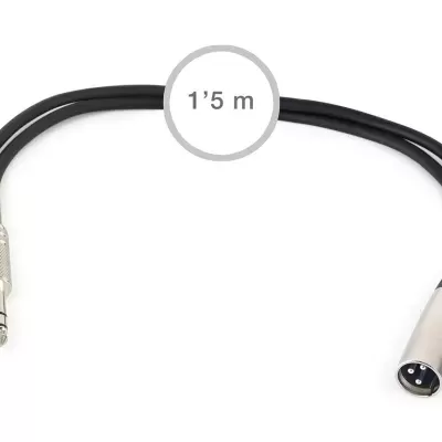 Cabo Y áudio preto com pontas macho 3.5 mm e fêmea XLR prateadas