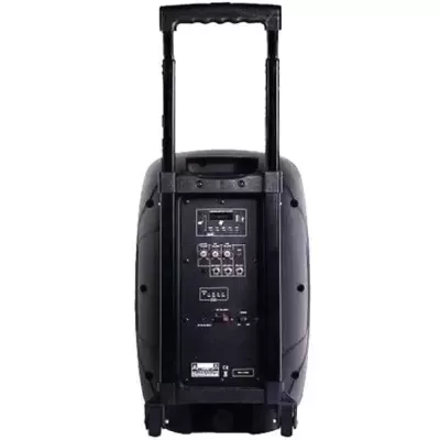 Coluna de som portátil preta com painel de controlo