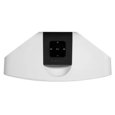 Coluna portátil branca com painel de controlo preto