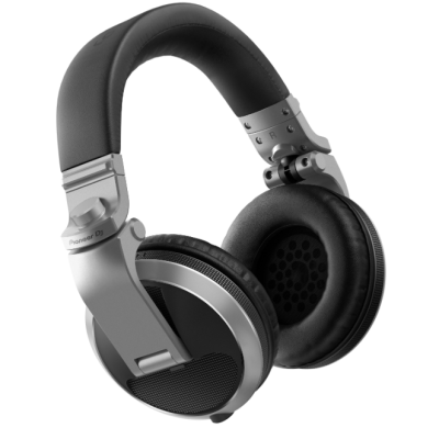 Auscultadores Pioneer DJ prateados e pretos com almofadas acolchoadas