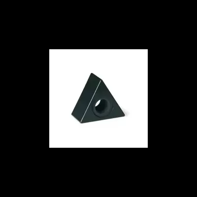 Peça triangular preta com furo circular no centro