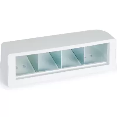 Organizador branco com quatro divisórias internas azuis