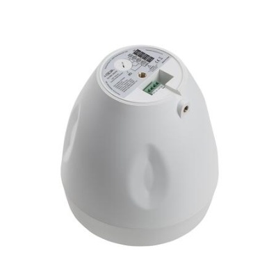 Dispositivo electrónico oval branco com etiqueta no topo