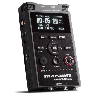 Gravador de áudio portátil Marantz Professional PMD-661 preto com visor digital e botões frontais