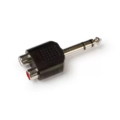 Adaptador de áudio jack 6,35 mm para RCA fêmea preto e metálico