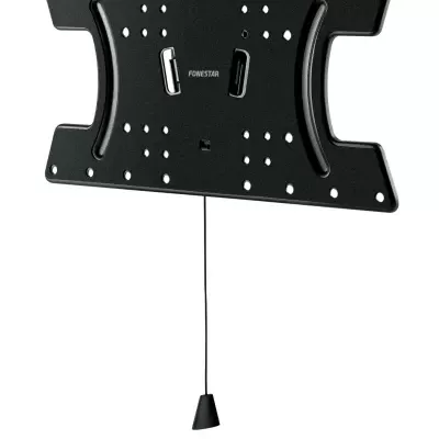 Suporte de parede preto para televisão com cordão pendurado