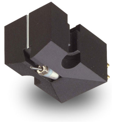 Cartucho de gira-discos preto com detalhes angulares