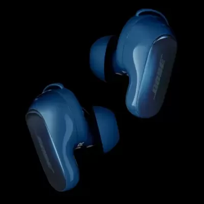 Auriculares sem fios azuis com ponteiras de silicone preto
