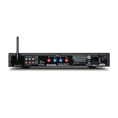 Dispositivo eletrónico preto com várias conexões na parte traseira