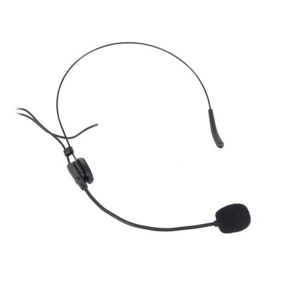 Auricular de microfone preto com espuma no microfone e haste flexível