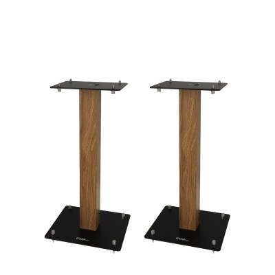 Suportes de coluna com base preta e coluna castanha de madeira