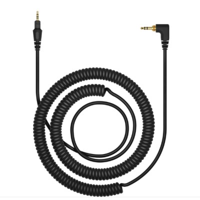 Cabo de áudio espiral preto com conetores jack 3,5 mm