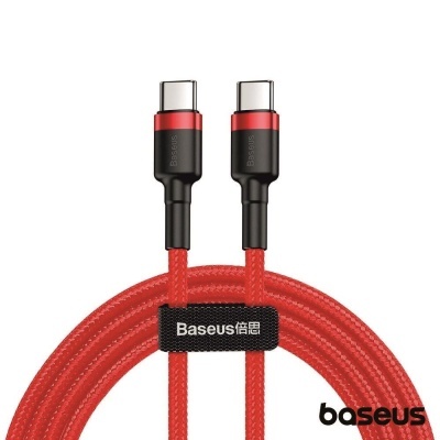 Cabo USB tipo C vermelho com conectores preto e vermelho da marca Baseus