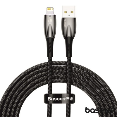 Cabo USB preto trançado Baseus com conectores USB-A e Lightning