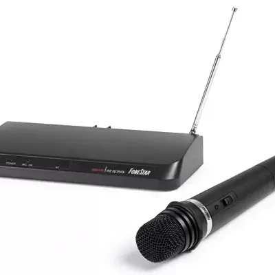Microfone sem fios preto FluhTone com receptor preto e antena retrátil